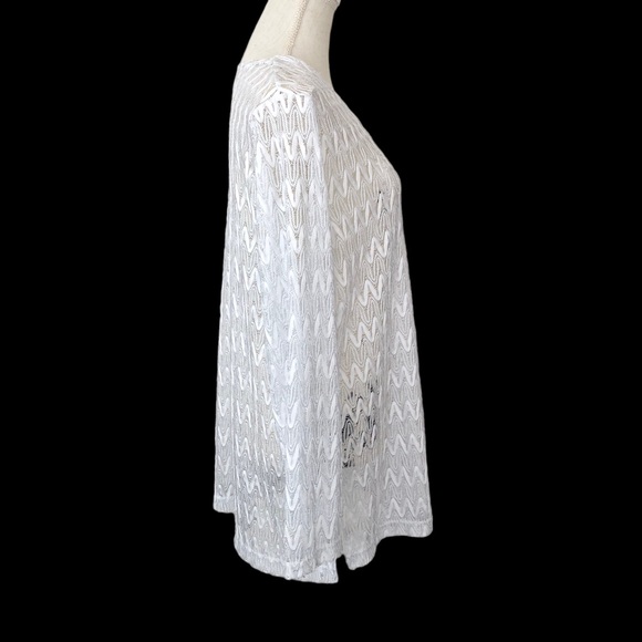 White Metallic Lace Zig Zag Chevron Pattern Sheer Swimsuit Tunic Coverup L - Picture 4 of 7